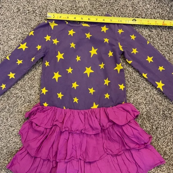 Mini Boden Purple & Yellow Star Long Sleeve Ruffle Dress Size 5-6 Y - Picture 2 of 11